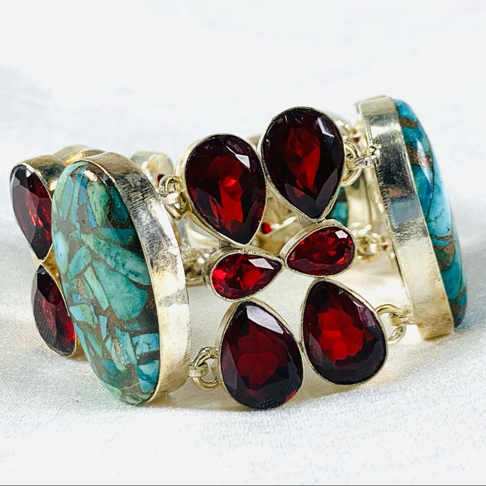 Red faceted gem & turquoise bracelet